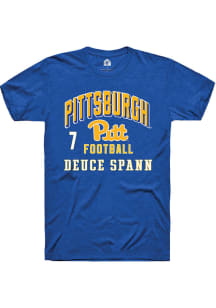 Deuce Spann Pitt Panthers Blue Football NIL Arch Logo Short Sleeve Player T Shirt