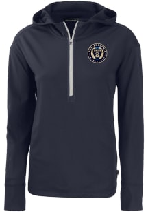 Cutter and Buck Philadelphia Union Womens Navy Blue Daybreak Hood Qtr Zip