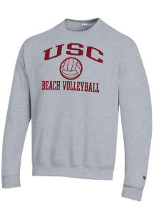 Champion USC Trojans Mens Grey Beach Volleyball Icon Powerblend Long Sleeve Crew Sweatshirt