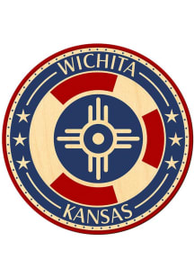 Wichita Flag Round Wood Stickers - Blue