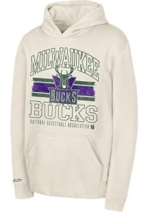 Mitchell and Ness Milwaukee Bucks Youth White Logo Lockup Long Sleeve Hoodie