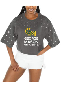 Gameday Couture George Mason University Womens Charcoal Rhinestone Crop Short Sleeve T-Shirt