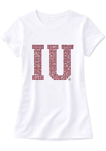 Indiana Hoosiers Womens White Primary Crystal Short Sleeve T-Shirt