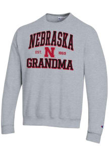 Champion Nebraska Cornhuskers Mens Grey Est. Date Grandma Powerblend Long Sleeve Crew Sweatshirt