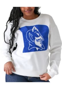 Gameday Social Duke Blue Devils Womens White Mascot Chenille Crew Sweatshirt