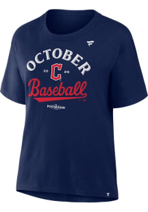 Cleveland Guardians Womens Navy Blue 2025 Postseason Participant Short Sleeve T-Shirt