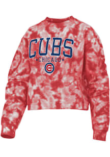 Chicago Cubs Womens Red Tie Dye Crew Sweatshirt