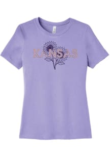 Kansas Womens Purple Kansas Sunflower Puff Paint Short Sleeve T-Shirt