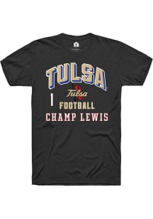 Champ Lewis Tulsa Golden Hurricane Black Football NIL Arch Logo Short Sleeve Player T Shirt