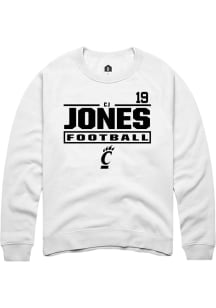 Cj Jones Cincinnati Bearcats Mens White Football NIL Stacked Box Player Crew