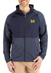 Cutter and Buck Michigan Wolverines Mens Navy Blue Peshastin Long Sleeve Full Zip Jacket