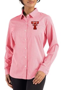 Cutter and Buck Texas Tech Red Raiders Womens Epic Confidence Gingham Long Sleeve Red Dress Shirt