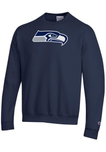 Champion Seattle Seahawks Mens Navy Blue Powerblend Long Sleeve Crew Sweatshirt