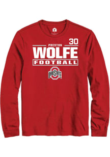 Preston Wolfe Ohio State Buckeyes Red Football NIL Stacked Box Long Sleeve Player T Shirt