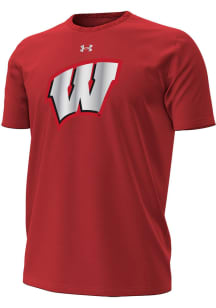 Under Armour Wisconsin Badgers Red Perforance Cotton Big Logo Short Sleeve T Shirt