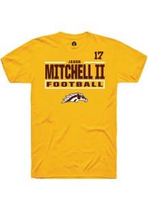 Jason Mitchell II Western Michigan Broncos Gold Football NIL Stacked Box Short Sleeve Player T Shi..
