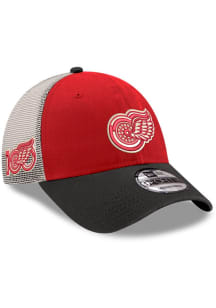 New Era Detroit Red Wings Centennial Patch 9FORTY Trucker Adjustable Hat - Red