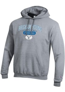 Champion BYU Cougars Mens Grey Pill Box Grandma Powerblend Long Sleeve Hoodie