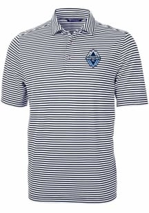 Cutter and Buck Vancouver Whitecaps FC Mens Navy Blue Virtue Eco Pique Stripe Short Sleeve Polo