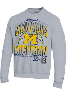 Champion Michigan Wolverines Mens Grey 2026 Men's Basketball National Champions Long Sleeve Crew S..