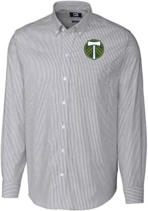 Cutter and Buck Portland Timbers Mens Charcoal Stretch Oxford Stripe Long Sleeve Dress Shirt