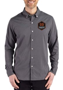 Cutter and Buck Houston Dynamo Mens Black Gingham LS Woven Long Sleeve Dress Shirt