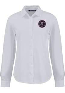 Cutter and Buck Inter Miami CF Womens Advantage Soft Pique Long Sleeve White Dress Shirt