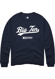 Rally Big Ten Mens Navy Blue Script Design Long Sleeve Crew Sweatshirt
