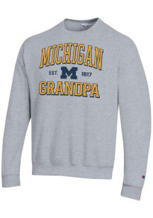 Champion Michigan Wolverines Mens Grey Est. Date Grandpa Powerblend Long Sleeve Crew Sweatshirt