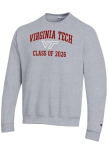 Champion Virginia Tech Hokies Mens Grey Font Class of 2026 Powerblend Long Sleeve Crew Sweatshirt