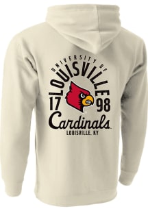 Louisville Cardinals Mens Oatmeal Mascot Overlay Long Sleeve Hoodie