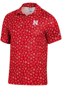 Champion Nebraska Cornhuskers Mens Red Tailgate Print Short Sleeve Polo