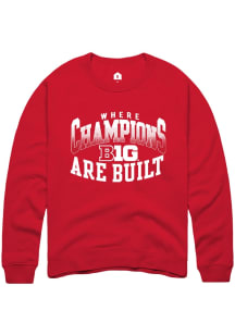 Rally Big Ten Mens Red Champs Arch Long Sleeve Crew Sweatshirt
