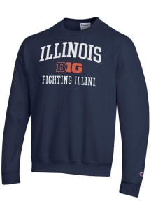 Champion Illinois Fighting Illini Mens Navy Blue Big Ten Powerblend Long Sleeve Crew Sweatshirt