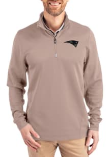 Cutter and Buck New England Patriots Mens Oatmeal Mono Traverse Long Sleeve Qtr Zip Pullover