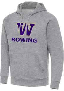 Antigua Washington Huskies Mens Grey Heather Rowing  Victory Long Sleeve Hoodie
