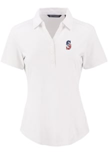 Cutter and Buck Seattle Mariners Womens White Stars and Stripes Forge Eco Polo Short Sleeve Polo S..