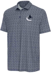Antigua Vancouver Canucks Mens Navy Blue Botanic Short Sleeve Polo