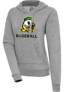 Antigua Oregon Ducks Womens Grey Heather Baseball  Victory Hooded Sweatshirt