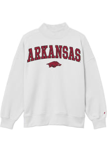 Arkansas Razorbacks Womens White Diana Mock Neck Crew Sweatshirt