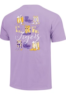 LSU Tigers Womens Lavender Boots and Bows Short Sleeve T-Shirt