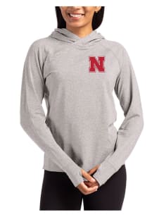 Cutter and Buck Nebraska Cornhuskers Womens Grey Adapt Knit Hood Hooded Sweatshirt