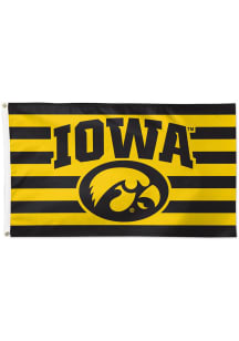 Iowa Hawkeyes Stripes 3x5 Silk Screen Grommet Flag - Black