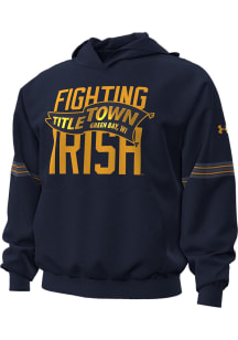 Under Armour Notre Dame Fighting Irish Mens Navy Blue Shamrock Series Icon Taped Long Sleeve Hoodi..