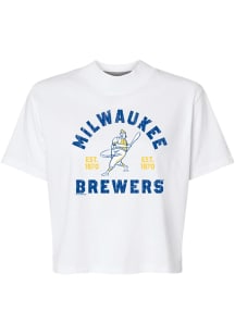 Milwaukee Brewers Womens White Boxy Short Sleeve T-Shirt
