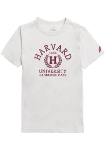 Harvard Crimson Youth White Arch Wordmark Laurels Short Sleeve Fashion T-Shirt