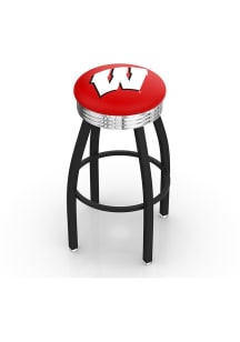 Wisconsin Badgers 3 Ring Chrome Seat Pub Stool - Black