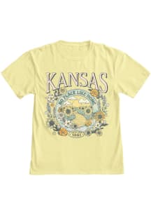 Blue 84 Kansas Womens Yellow Oversized Floral Graphic Short Sleeve T-Shirt