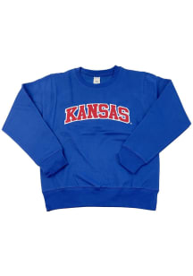 Little King Kansas Jayhawks Youth Blue Arched Wordmark Long Sleeve Crew Sweatshirt