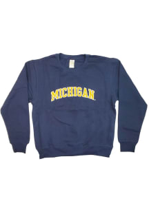 Little King Michigan Wolverines Youth Blue Arched Wordmark Long Sleeve Crew Sweatshirt
